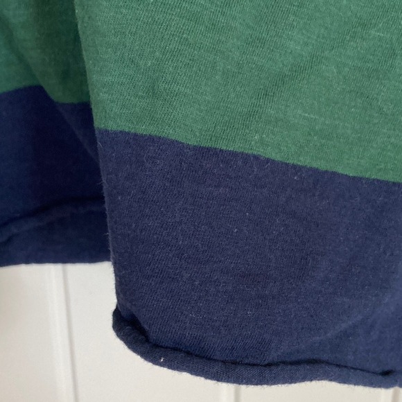 Faded Rose Womens Cropped Rugby Shirt Navy Green Stripes Size XL Collar Long Slv - Picture 8 of 10